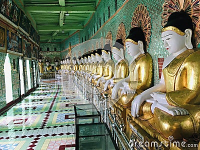 More Buddha image at U Min Thonze temple in Sagaing, Myanmar Stock Photo