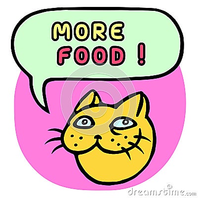 More food! Cartoon Cat Head. Speech Bubble. Vector Illustration. Vector Illustration