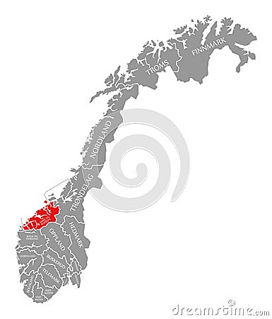 More og Romsdal red highlighted in map of Norway Cartoon Illustration