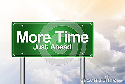 More Time, Just Ahead Green Road Sign Stock Photo