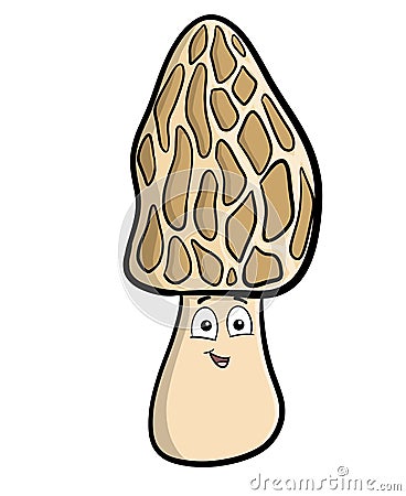A morel mushroom cartoon character smiling Stock Photo
