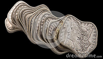 Morgan silver dollar coin isolated black abstract distorted swirl Stock Photo