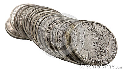 Morgan silver dollars coin 1878 dollar money stack Stock Photo