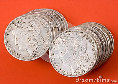 Morgan silver dollars Stock Photo