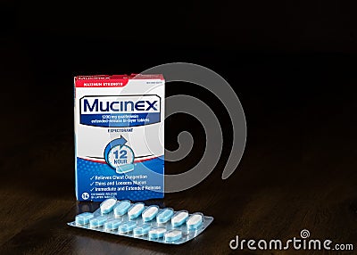 Mucinex expectorant medicine packet Editorial Stock Photo