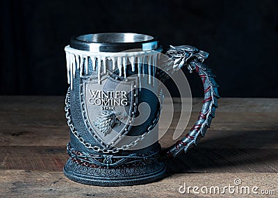 Official House Stark tankard from Game of Thrones series Editorial Stock Photo