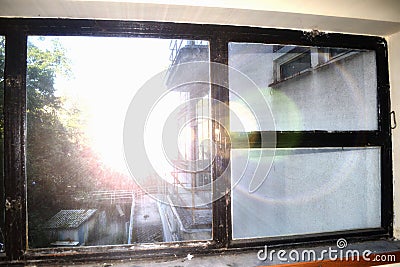 MORNING IN ABONDONED BUILDING Stock Photo