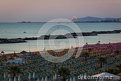 The morning on the beach of Torre Pedrera at Rimini in Italy Stock Photo