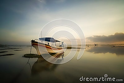 Morning Boat at Karang Beach, Indonesia Editorial Stock Photo
