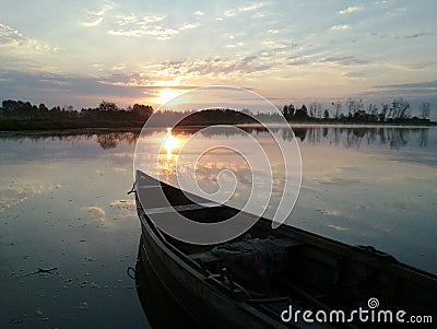 Morning Boat in Sunrise Iran, Gilan, Rasht Stock Photo