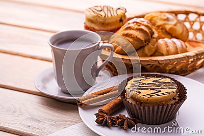 Morning breakfast. coffee and fresh pastries Stock Photo