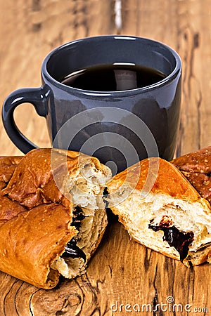 Morning breakfast with cup of coffee and croissant Stock Photo