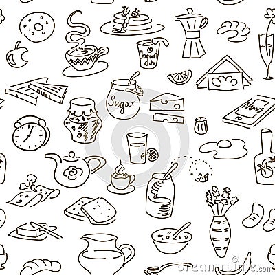 Morning breakfast doodle pattern. sketch Stock Photo