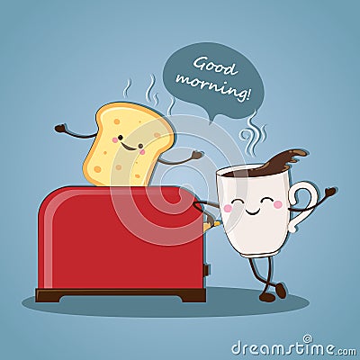 Morning breakfast. Good morning! Morning coffee. Vector. Cartoon Illustration