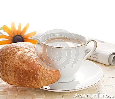Morning breakfast with newspaper Stock Photo