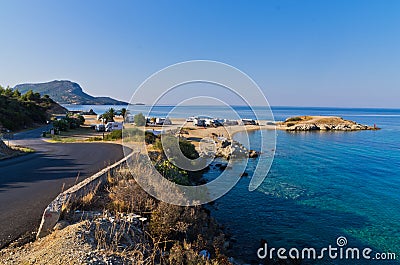 Morning at campers favorite site for summer vacations, near Destenika, Sithonia Stock Photo