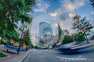 Morning city skyline and streets in charlotte nc Editorial Stock Photo
