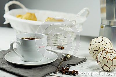 Morning coffee with biscuits Stock Photo