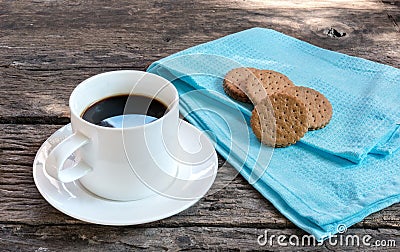 Morning coffee with biscuits on wood table Stock Photo