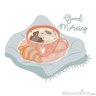 Morning coffee and croissants. Cozy sweater weather autumn days Vector Illustration