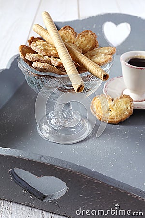 Morning coffee and french puff pastry Stock Photo