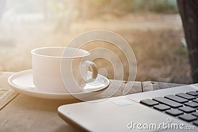 morning coffee with laptop Stock Photo