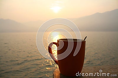 Morning coffee and sunrise Stock Photo