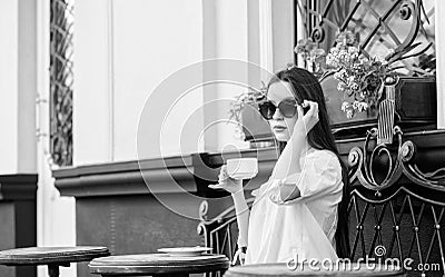 Morning coffee. Waiting for date. girl relax in cafe. Business lunch. summer fashion. Meeting in cafe. good morning Stock Photo