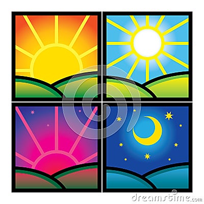 Morning Day Evening Night Vector Illustration