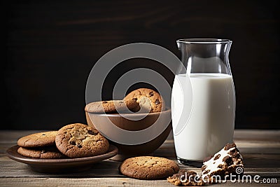 Morning Delight: Biscuits and Milk Breakfast Stock Photo
