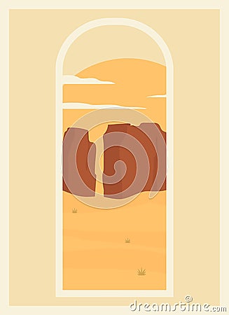 Morning desert landscape poster window view poster. Vector Illustration