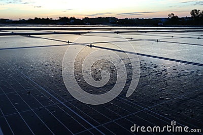 Morning Dewdrop on Solar Panel Stock Photo