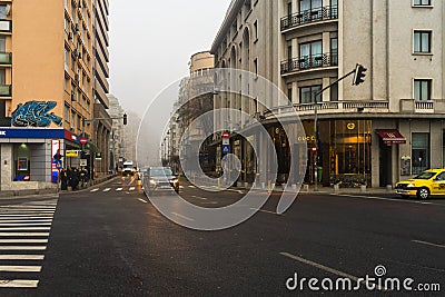 Morning and evening rush hour, stopped cars and heavy traffic on the main boulevard of Bucharest, Romania, 2020 Editorial Stock Photo