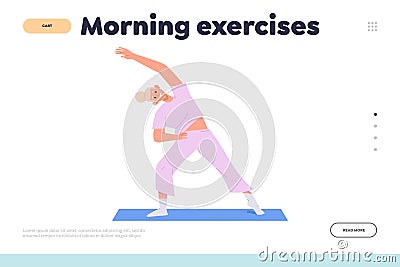 Morning exercise promotional landing page website design template for fitness online service Vector Illustration