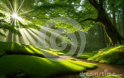 Fantasy Landscape Green, fairy forest Stock Photo