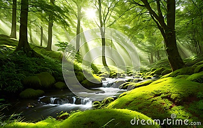 Fantasy Landscape Green, fairy forest Stock Photo