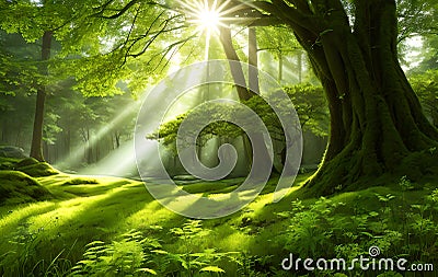 Fantasy Landscape Green, fairy forest Stock Photo