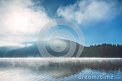 Morning fog on the lake Stock Photo