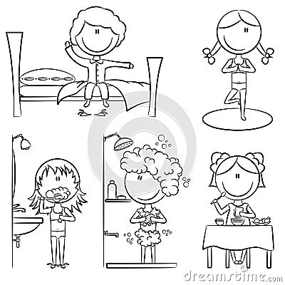 Daily Morning Girls Life Vector Illustration