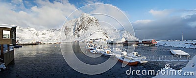 Morning in Hamnoya at the Lofoten, Norway Stock Photo