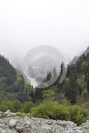 Morning hills with snow falls Stock Photo