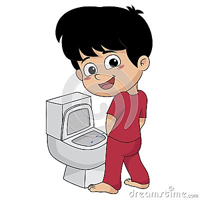 In the morning,kid peeing in a bathroom.vector and illustration. Vector Illustration