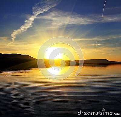 Morning lake landscape with sunrise Stock Photo