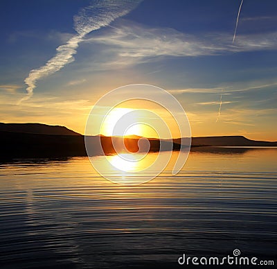 Morning lake landscape with sunrise Stock Photo