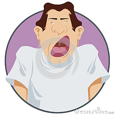 Daily Morning Life. Sleepy man yawns. Funny people Vector Illustration