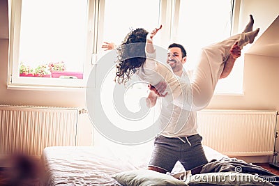 Morning love an fun. Couple in love. Stock Photo