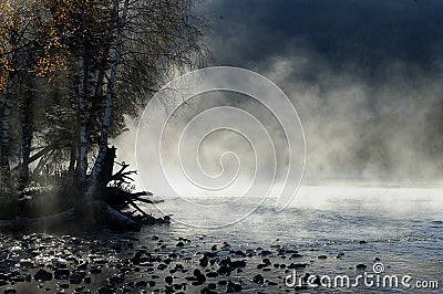 Morning misty sunrise Stock Photo