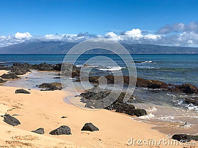 Morning Moloka`i view from Napili bay Maui Stock Photo