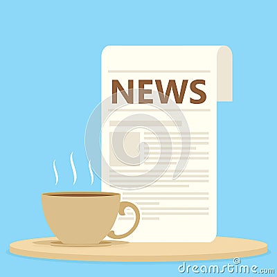 Morning newspaper with coffee or tea Vector Illustration
