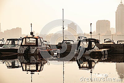 Morning over the quiet pier near town houses Editorial Stock Photo